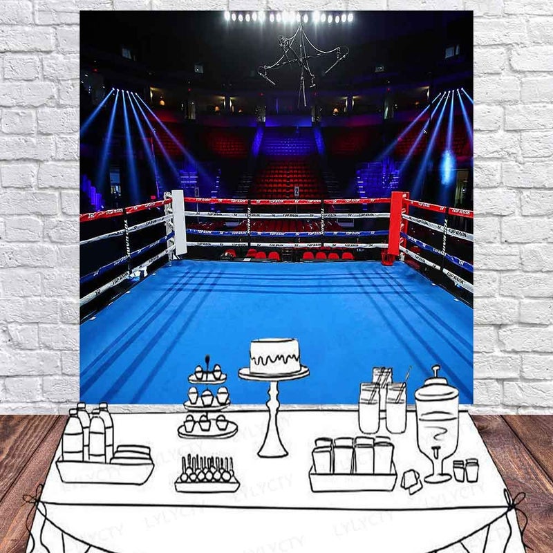 LYLYCTY 6x6ft Boxing Birthday Party Photography Backdrop Boxing Arena Sport Themed Background for Children Boy Portrait Birthday Party Decor Photo Booth Studio Props - Image 3